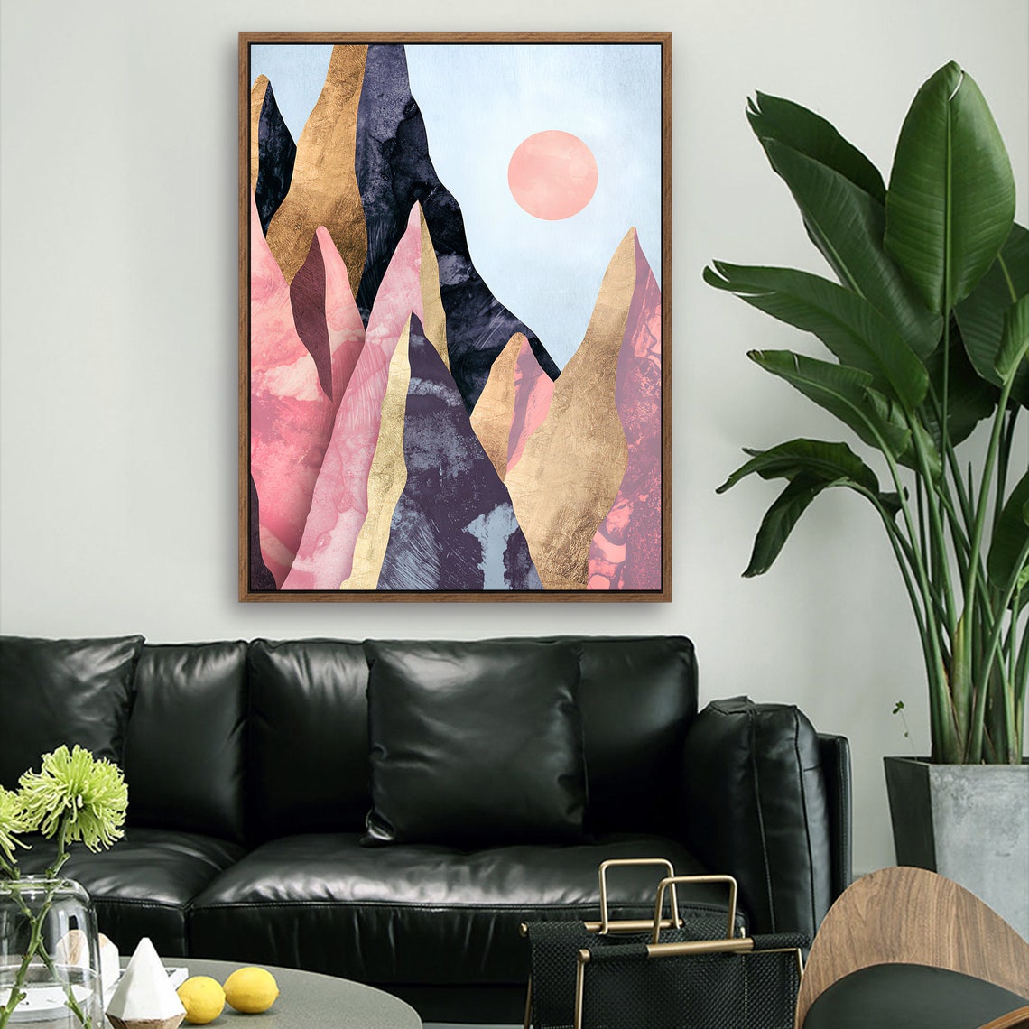 Noon at Pink Canyon - Nordic Scandinavia Abstract Color Wall Art on Wood Stretched Canvas with Frame for Vintage Home Decor - Texture Of Dreams 