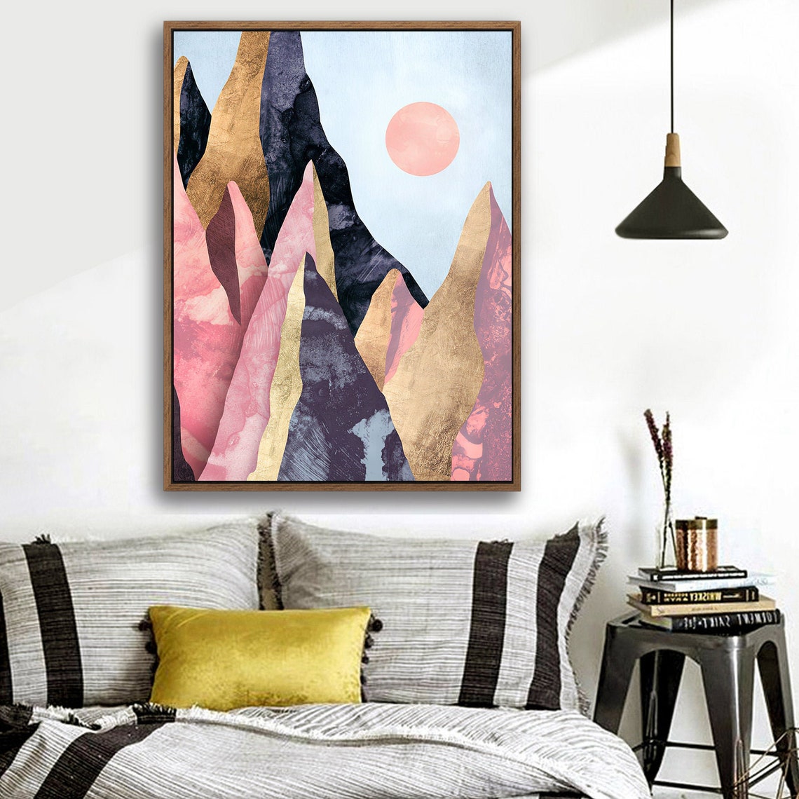 Noon at Pink Canyon - Nordic Scandinavia Abstract Color Wall Art on Wood Stretched Canvas with Frame for Vintage Home Decor - Texture Of Dreams 