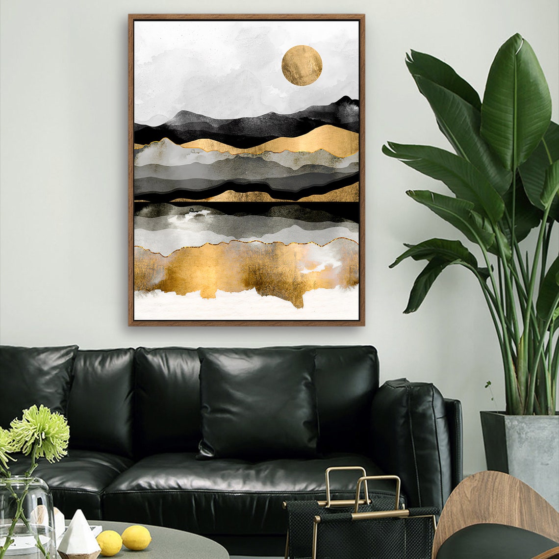 Sunset River - Nordic Scandinavia Abstract Color Wall Art on Wood Stretched Canvas with Frame for Vintage Home Decor