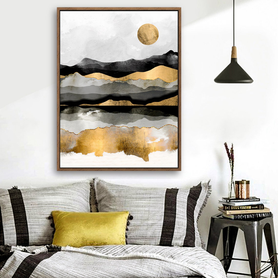 Sunset River - Nordic Scandinavia Abstract Color Wall Art on Wood Stretched Canvas with Frame for Vintage Home Decor - Texture Of Dreams 