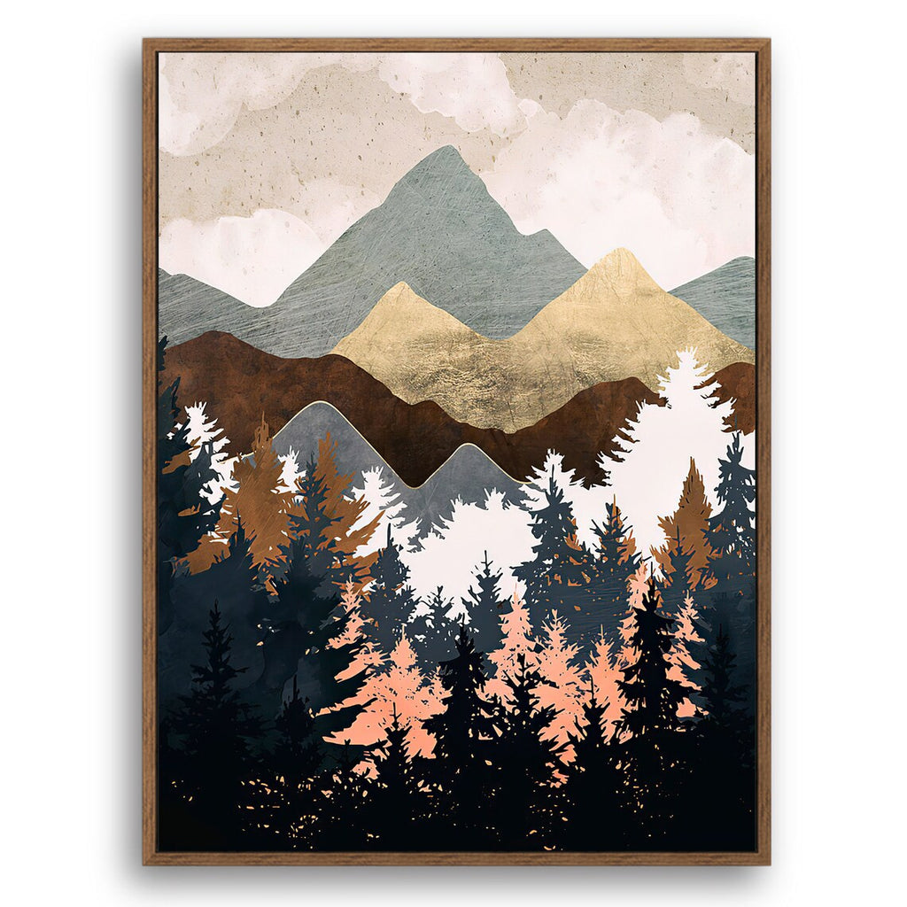 Mountains by the Forest - Nordic Scandinavia Abstract Color Wall Art on Wood Stretched Canvas with Frame for Vintage Home Decor - Texture Of Dreams 