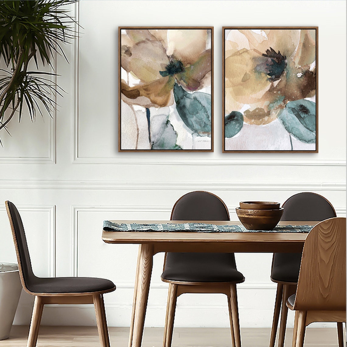 Abstract Flowers Watercolors Print Wall Art on Wood Stretched Canvas with Frame for Vintage Home Decor - Texture Of Dreams 