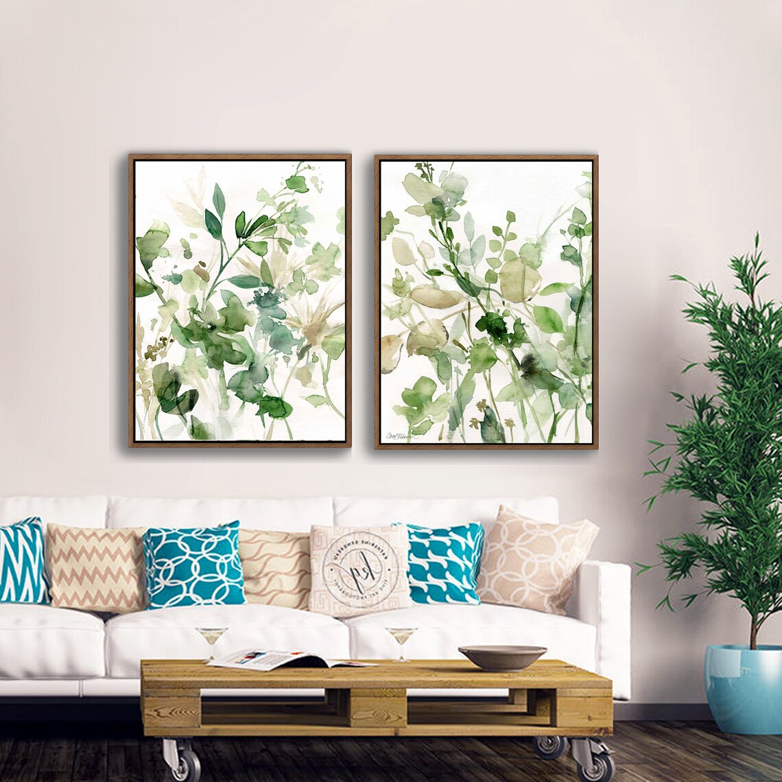 Nature Leaf Grass Watercolor Print on Wood Stretched Canvas with Frame for Vintage Home Decor - Texture Of Dreams 