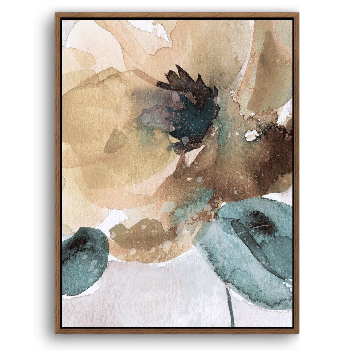 Abstract Flowers Watercolors Print Wall Art on Wood Stretched Canvas with Frame for Vintage Home Decor