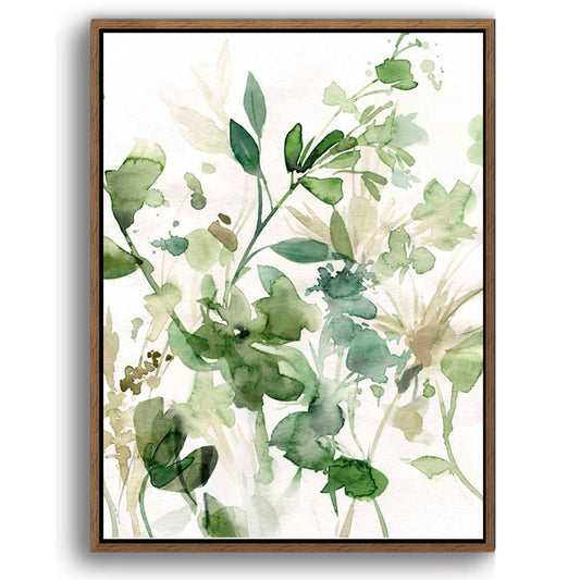 Nature Leaf Grass Watercolor Print on Wood Stretched Canvas with Frame for Vintage Home Decor