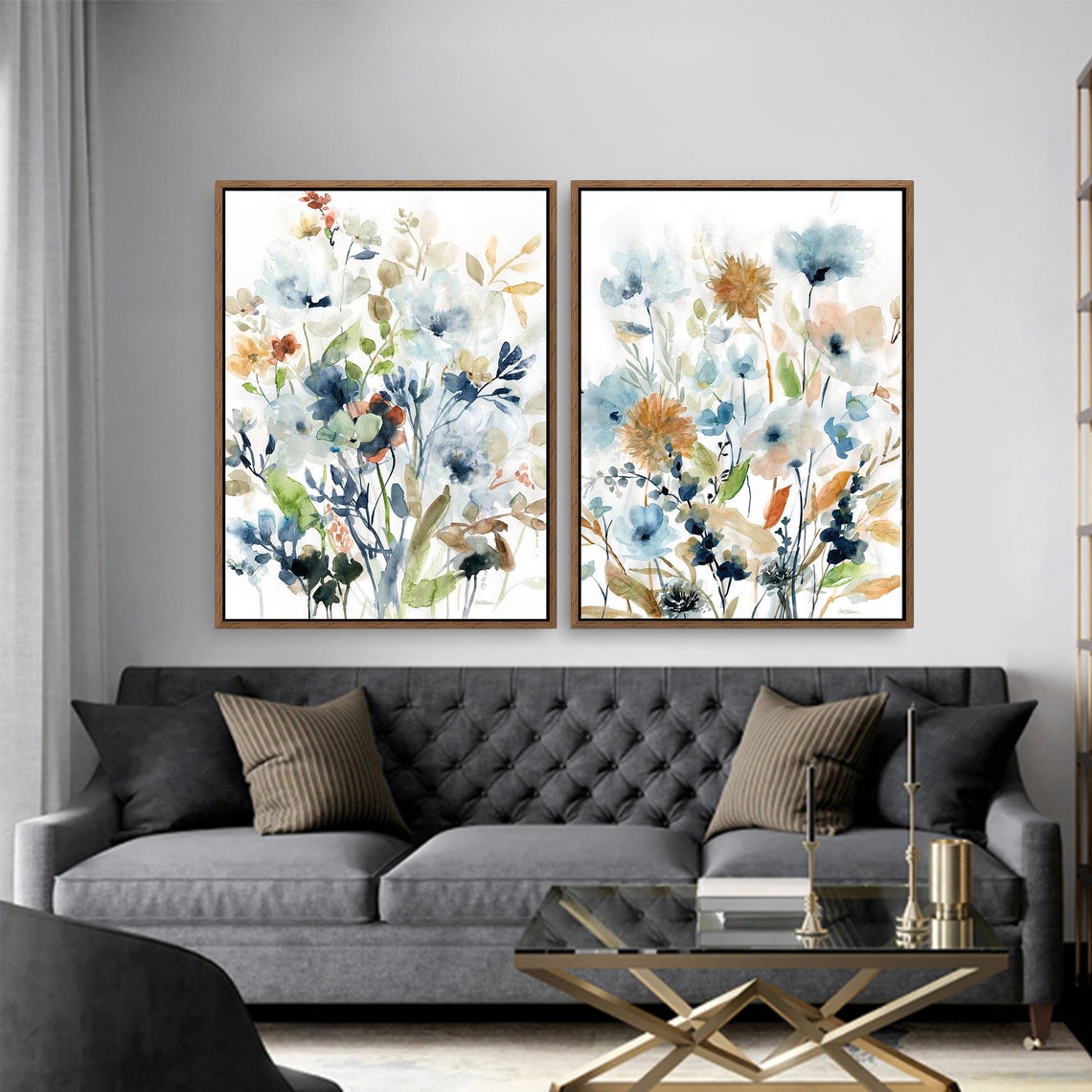 Bloom Flowers Watercolors Print Wall Art on Wood Stretched Canvas with Frame for Vintage Home Decor