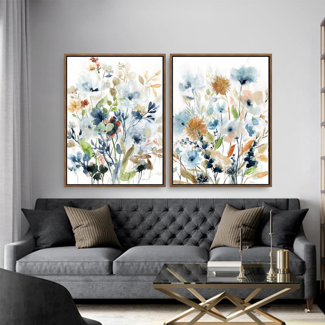 Bloom Flowers Watercolors Print Wall Art on Wood Stretched Canvas with Frame for Vintage Home Decor - Texture Of Dreams 