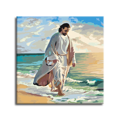 Jesus by the Sea - Paint by Number Kit DIY Oil Painting Kit on Wood Stretched Canvas