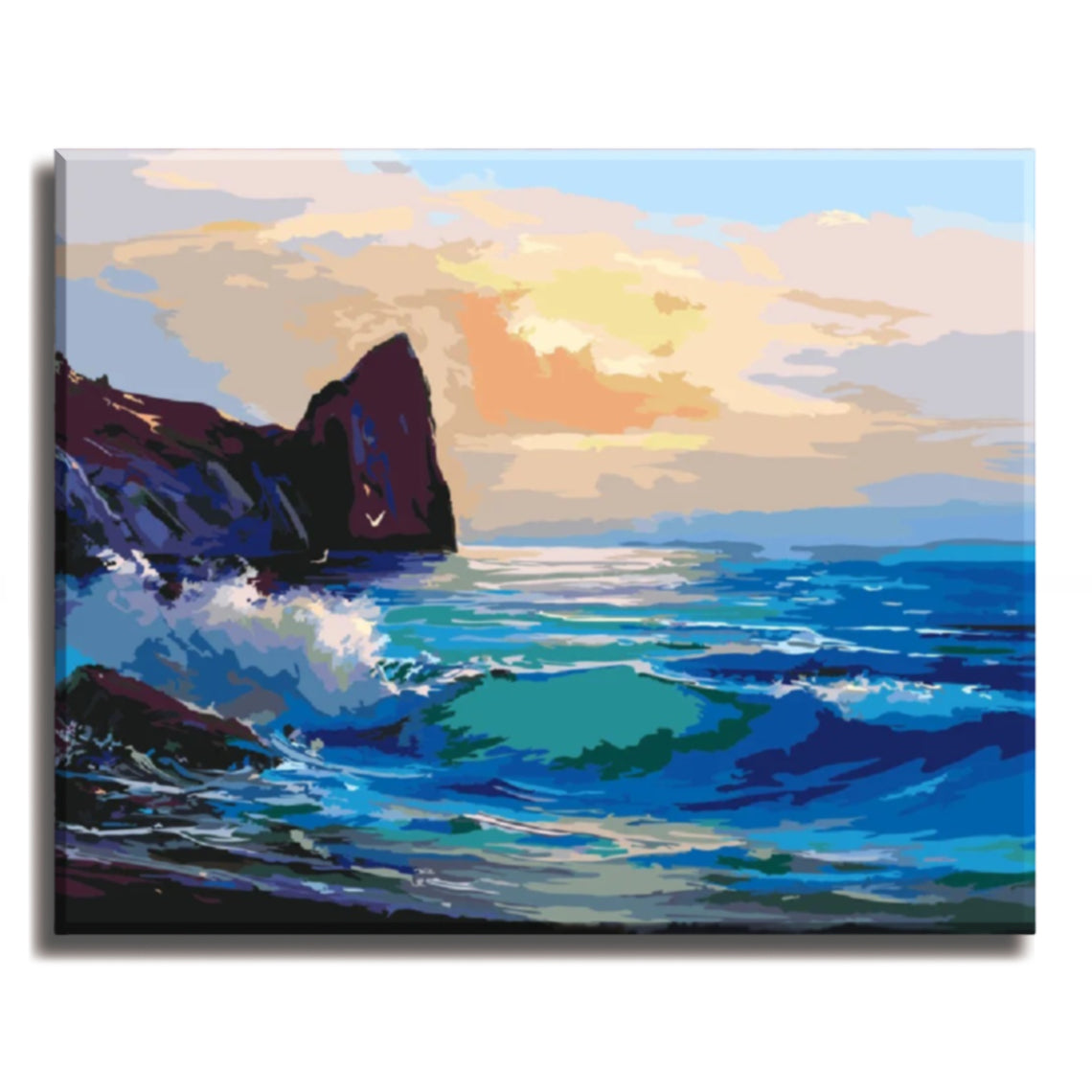 Blue Ocean Waves - Paint by Number Kit DIY Oil Painting on Wood Stretched Canvas 16"x20" - Texture Of Dreams 
