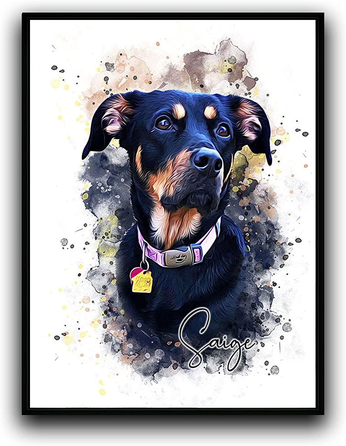 Custom Dog/Cat/Pet Portrait Cartoon Watercolor Effect Photo Paints on Canvas with Your Uploads Wall Art for Home Decoration, Personalized Memorial Gift for Pet Lovers