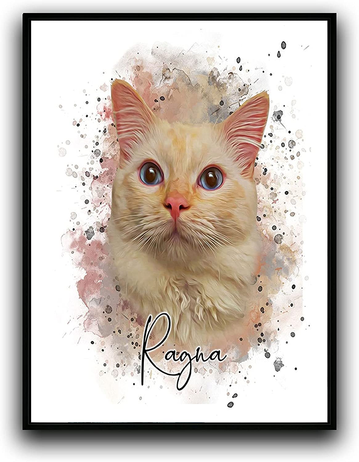 Custom Dog/Cat/Pet Portrait Cartoon Watercolor Effect Photo Paints on Canvas with Your Uploads Wall Art for Home Decoration, Personalized Memorial Gift for Pet Lovers