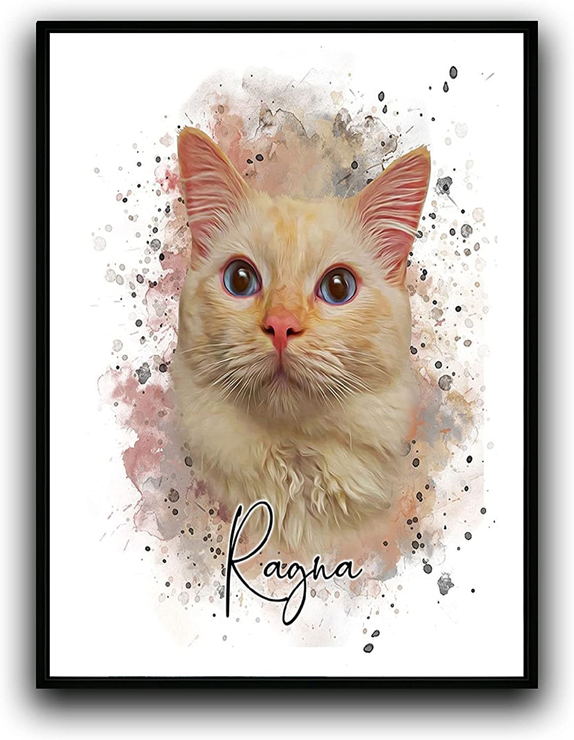 Custom Dog/Cat/Pet Portrait Cartoon Watercolor Effect Photo Paints on Canvas with Your Uploads Wall Art for Home Decoration, Personalized Memorial Gift for Pet Lovers - Texture Of Dreams 