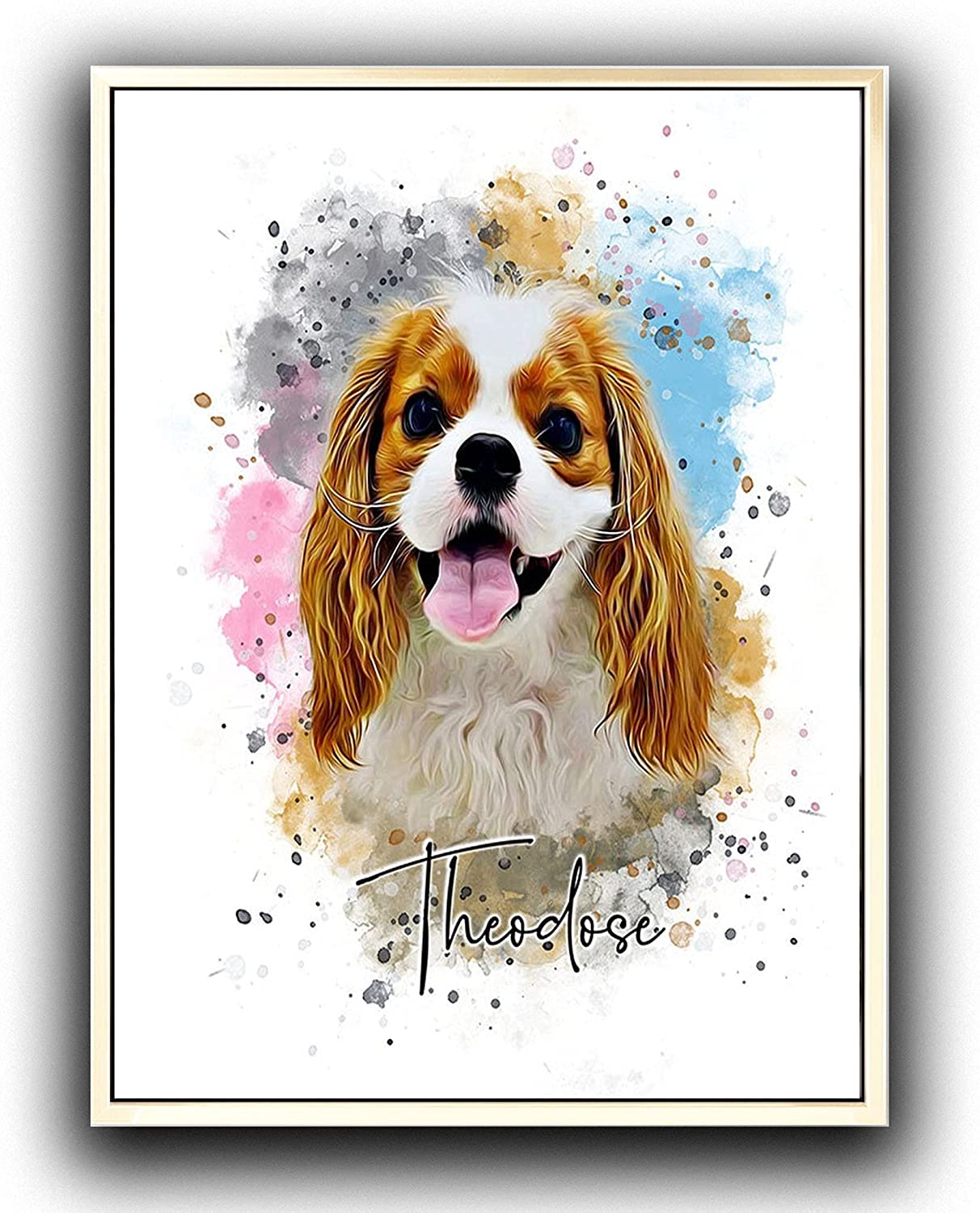 Custom Dog/Cat/Pet Portrait Cartoon Watercolor Effect Photo Paints on Canvas with Your Uploads Wall Art for Home Decoration, Personalized Memorial Gift for Pet Lovers