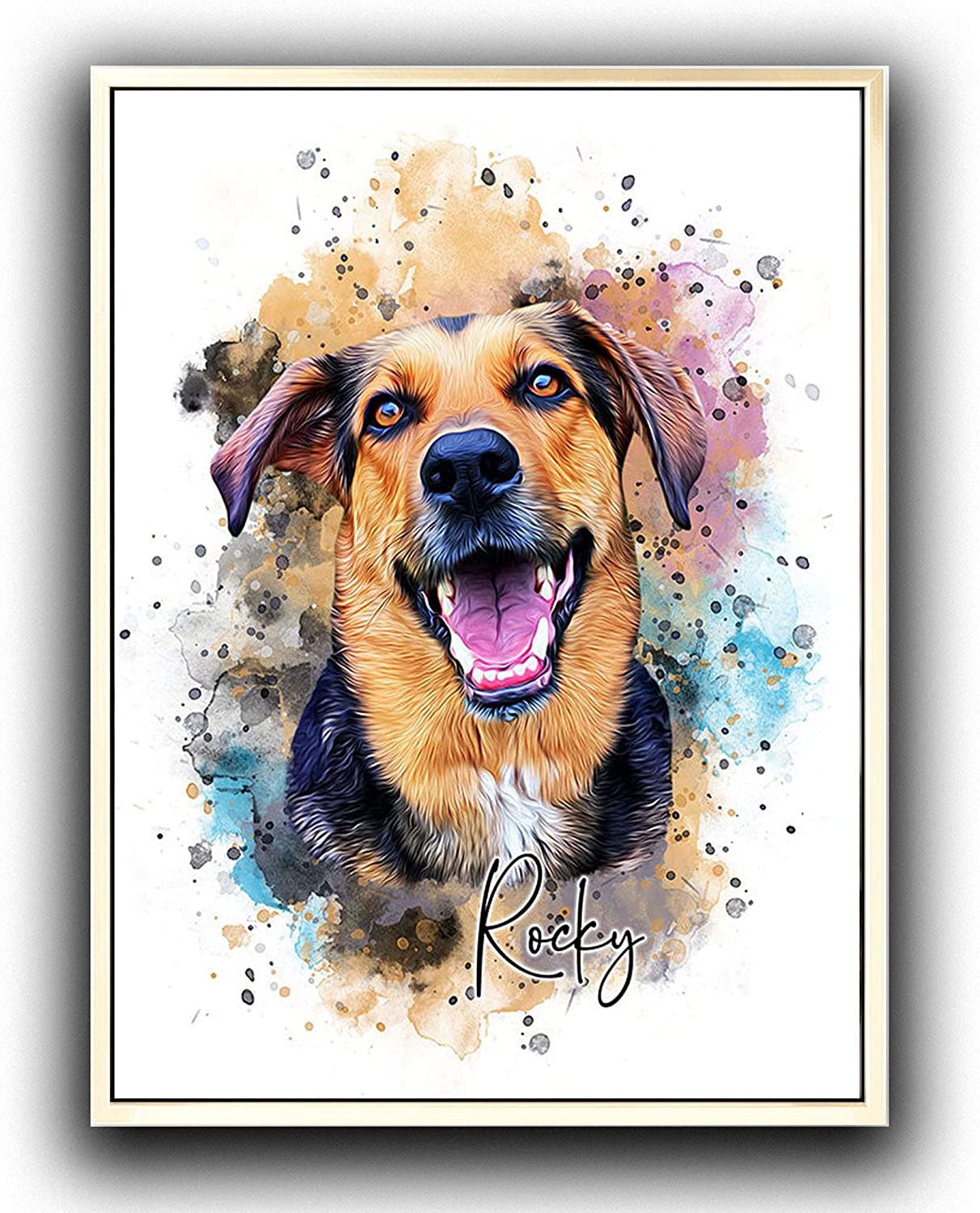 Custom Dog/Cat/Pet Portrait Cartoon Watercolor Effect Photo Paints on Canvas with Your Uploads Wall Art for Home Decoration, Personalized Memorial Gift for Pet Lovers