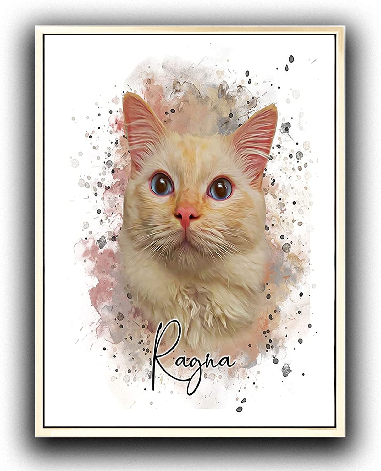 Custom Dog/Cat/Pet Portrait Cartoon Watercolor Effect Photo Paints on Canvas with Your Uploads Wall Art for Home Decoration, Personalized Memorial Gift for Pet Lovers