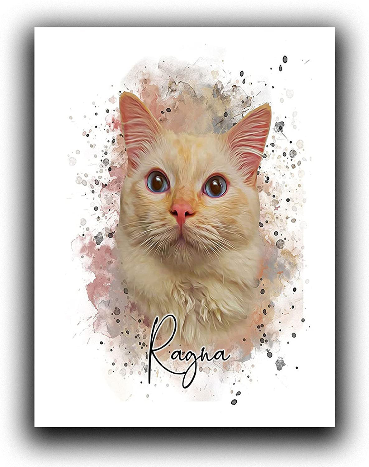 Custom Dog/Cat/Pet Portrait Cartoon Watercolor Effect Photo Paints on Canvas with Your Uploads Wall Art for Home Decoration, Personalized Memorial Gift for Pet Lovers