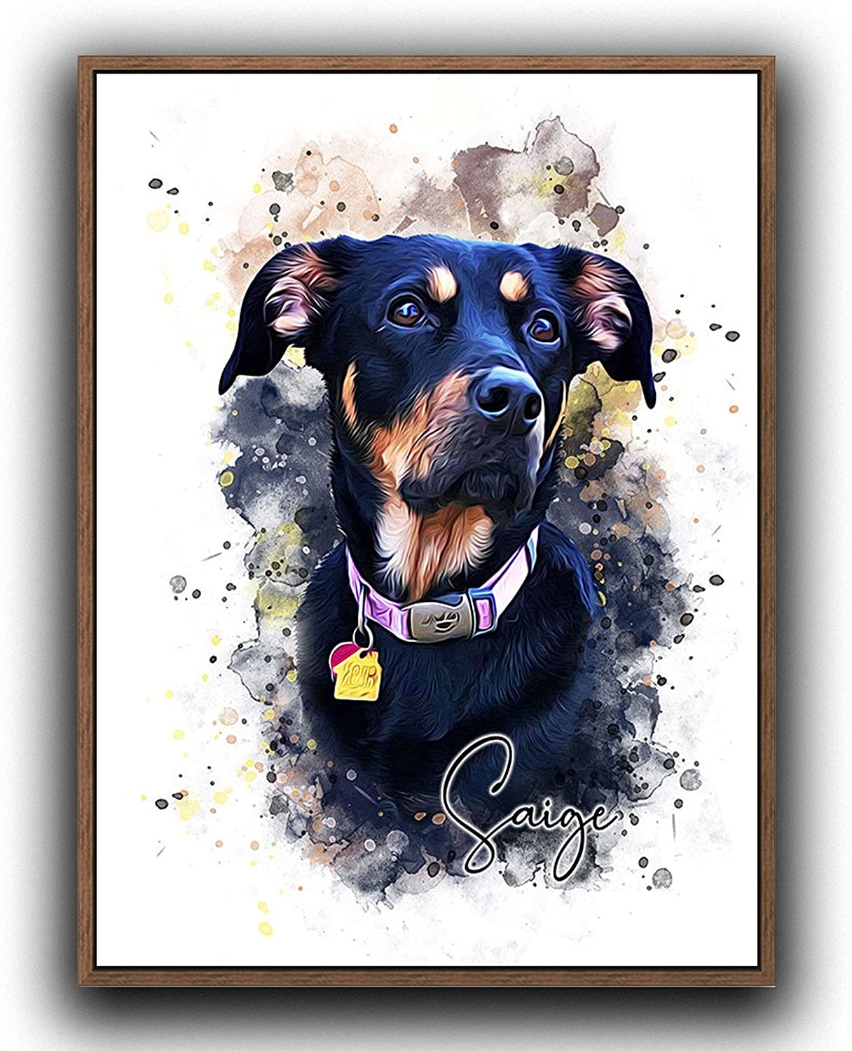 Custom Dog/Cat/Pet Portrait Cartoon Watercolor Effect Photo Paints on Canvas with Your Uploads Wall Art for Home Decoration, Personalized Memorial Gift for Pet Lovers