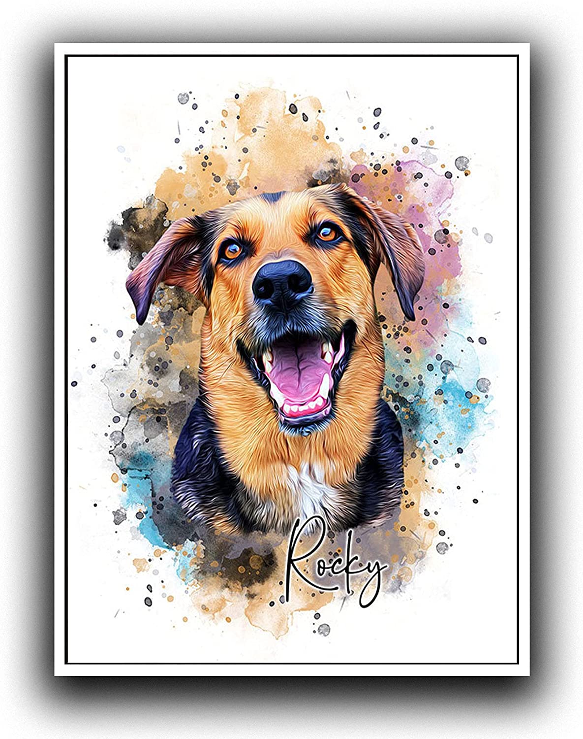 Custom Dog/Cat/Pet Portrait Cartoon Watercolor Effect Photo Paints on Canvas with Your Uploads Wall Art for Home Decoration, Personalized Memorial Gift for Pet Lovers