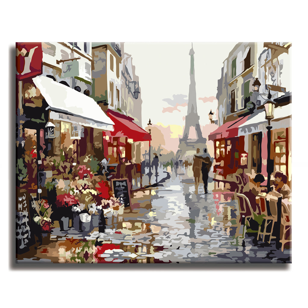 Paris Flower Street - Paint by Number Kit for Adults DIY Oil Painting Kit on Wood Stretched Canvas - Texture Of Dreams 