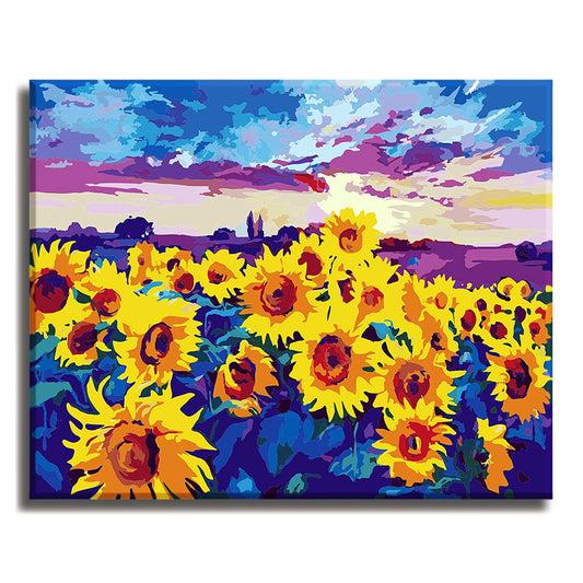 Sunflower Field - Paint by Numbers Kit for Adults DIY Oil Painting Kit on Wood Stretched Canvas 16"x20"