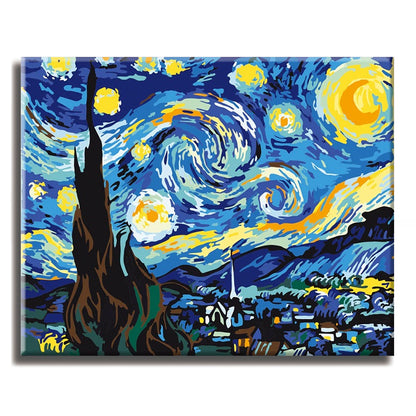 TOCARE Paint by Number for Adults Van Gogh Abstract Adults' Paint-by-Number  Kits Rolled Canvas Starry Night Castle16x20Inch